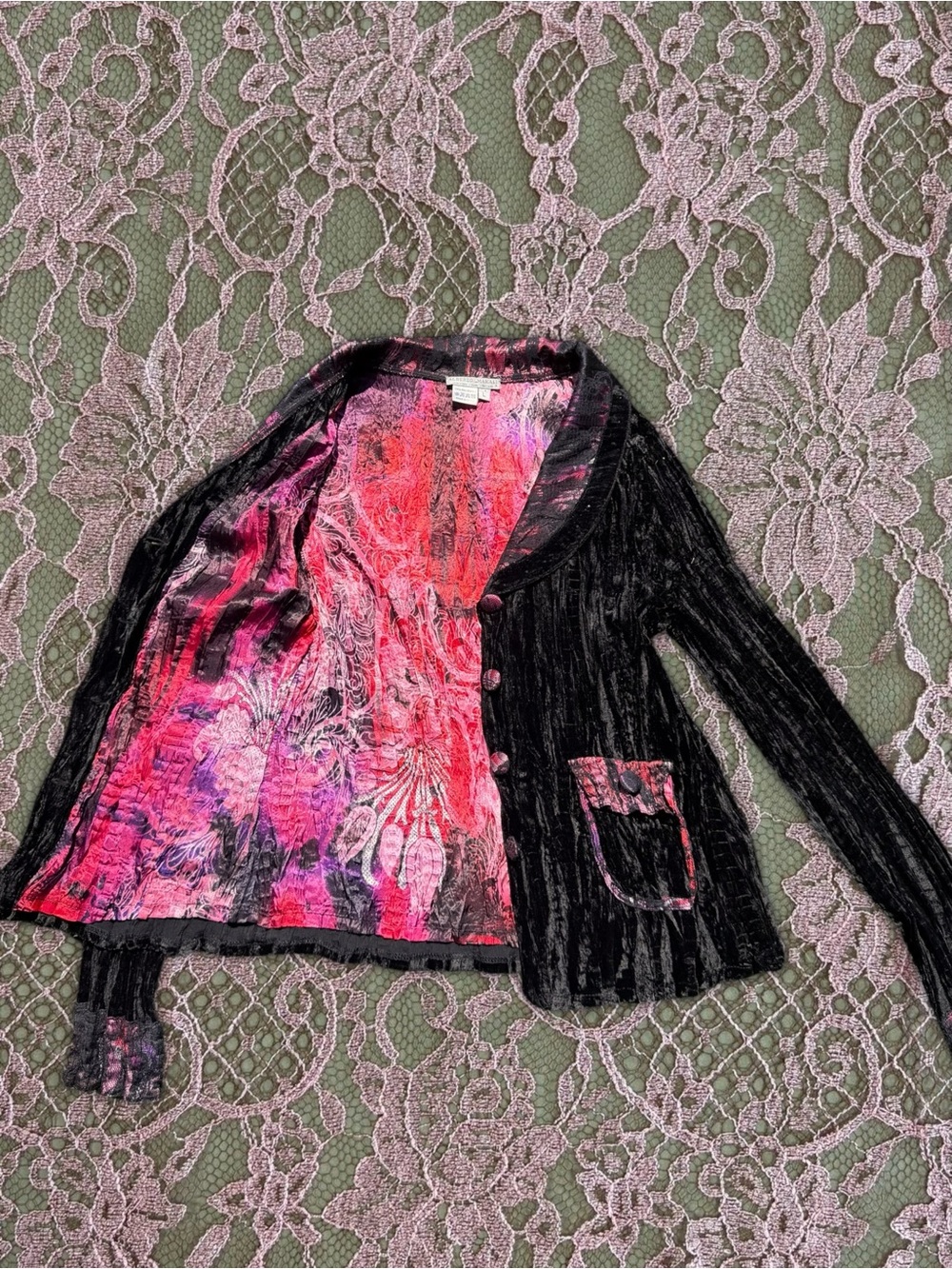 90s vintage Alberto Makali whimsygoth black crushed velvet beaded blazer - Picture 4 of 13